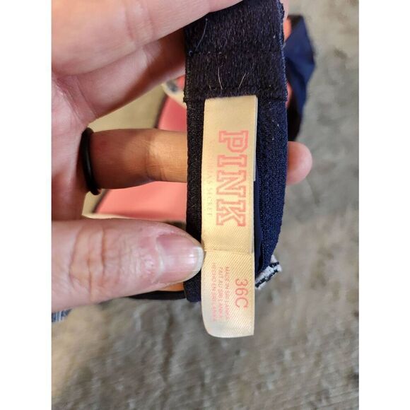 Victoria’s Secret PINK Wear Everywhere Lined Demi Bra 36C Navy Blue Aztec Straps - Picture 3 of 4